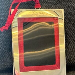 Pottery Barn Silver and Red Holiday Decor Ornament with name engraved ZOEY